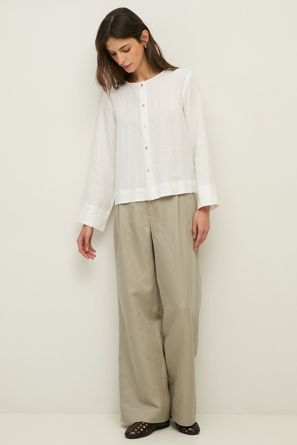 Yerse 44854 White Hemp Round Neck Blouse