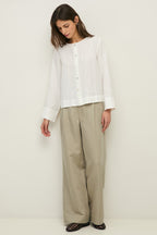 Yerse 44854 White Hemp Round Neck Blouse