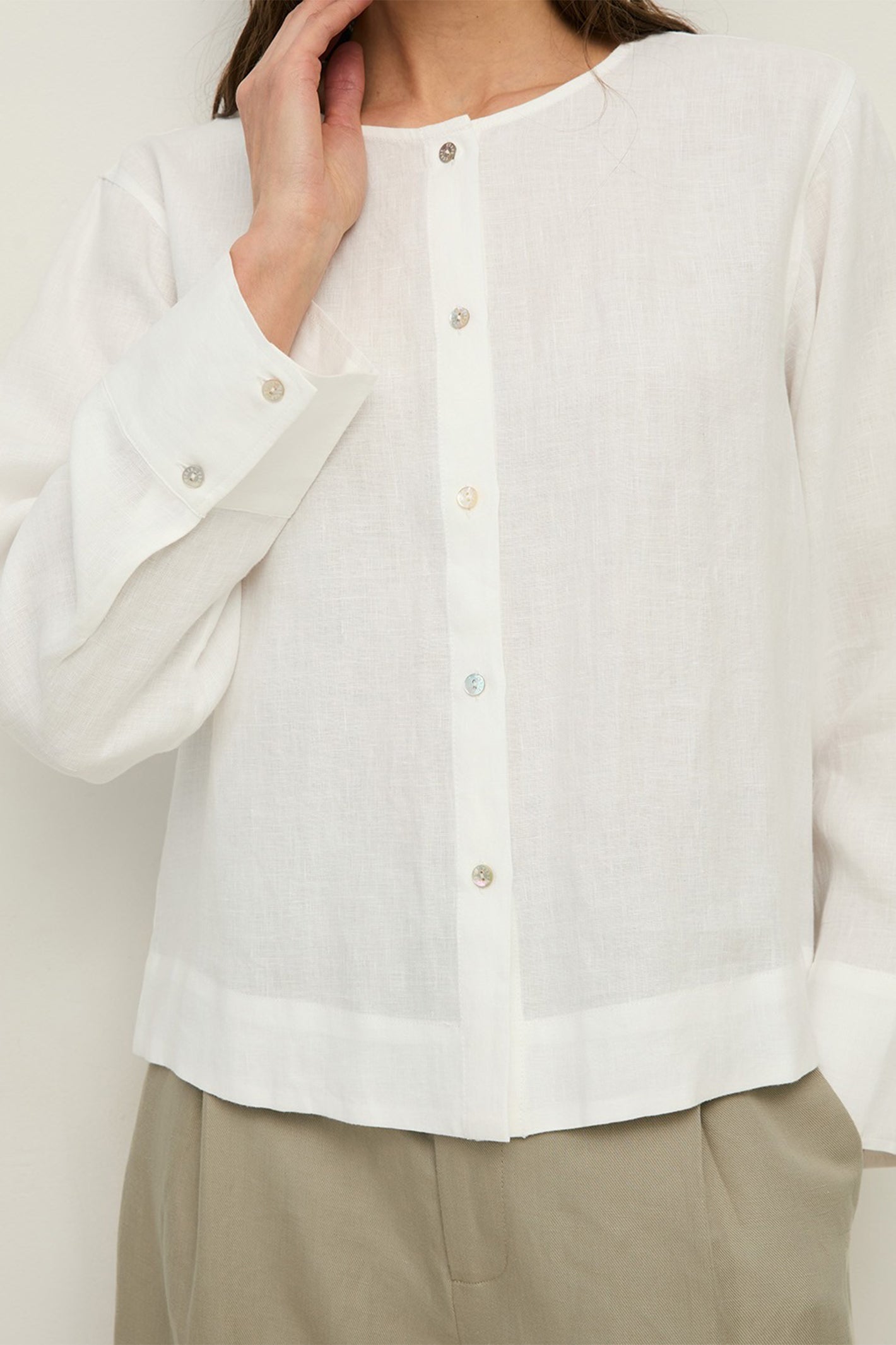 Yerse 44854 White Hemp Round Neck Blouse