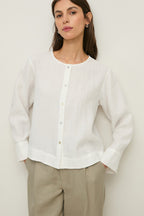 Yerse 44854 White Hemp Round Neck Blouse