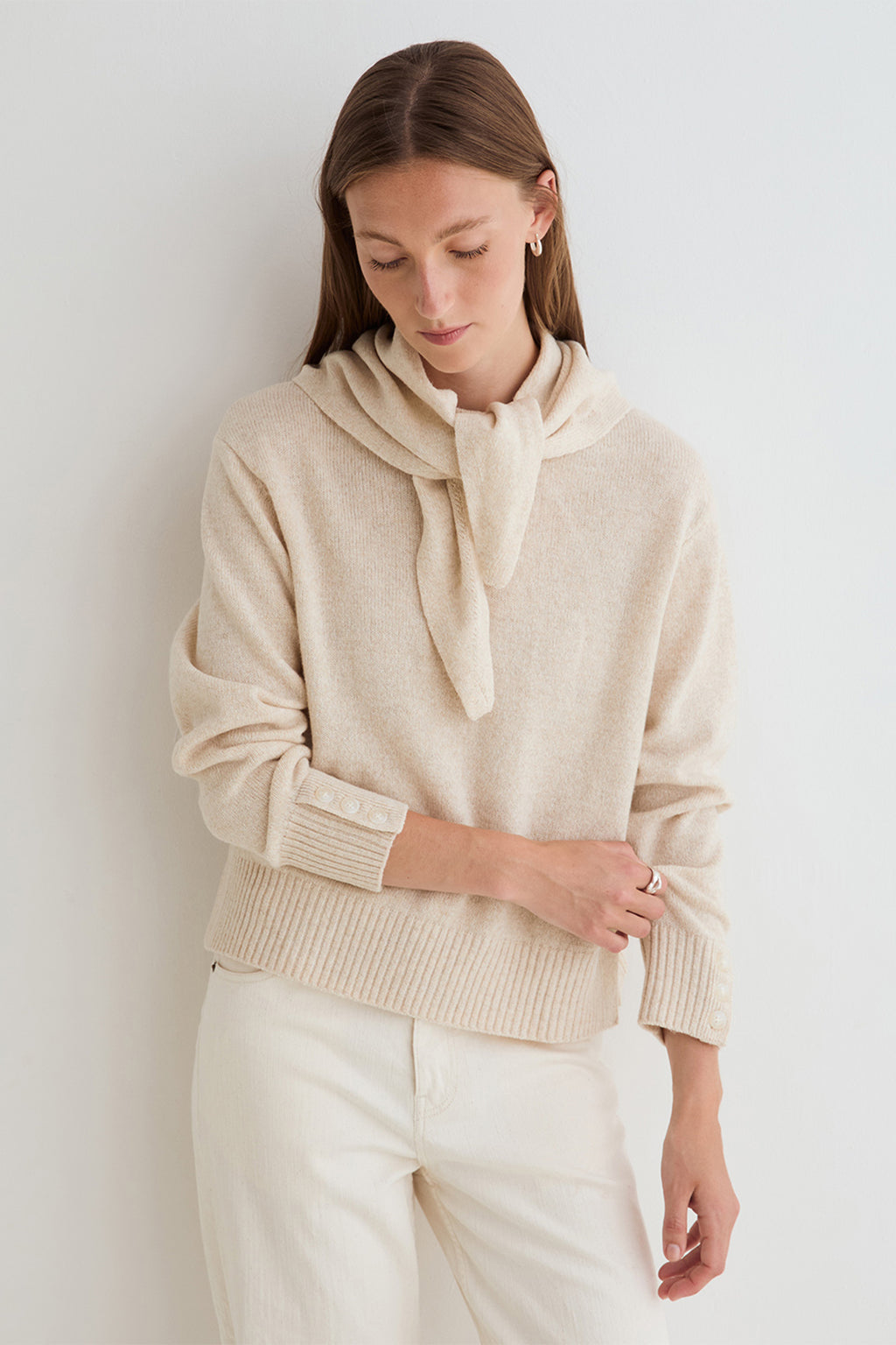 Yerse Daff Crudo Beige Cowl Neck Jumper 45532, front view