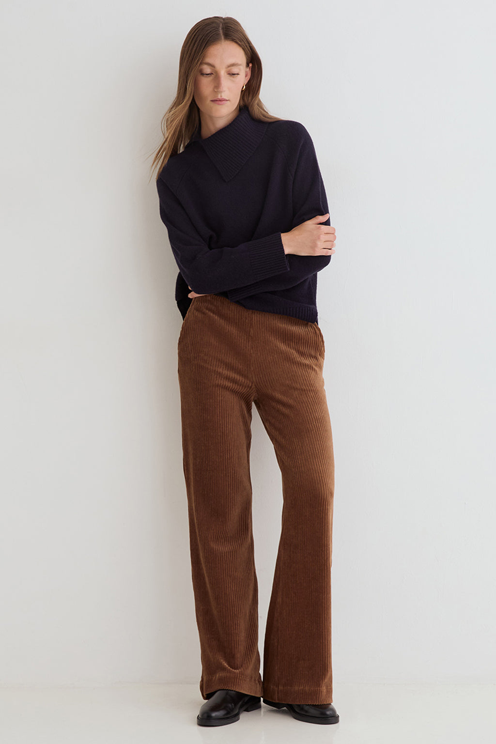 Yerse Dobra Camel Cord Wide Leg Trousers 45455, front view