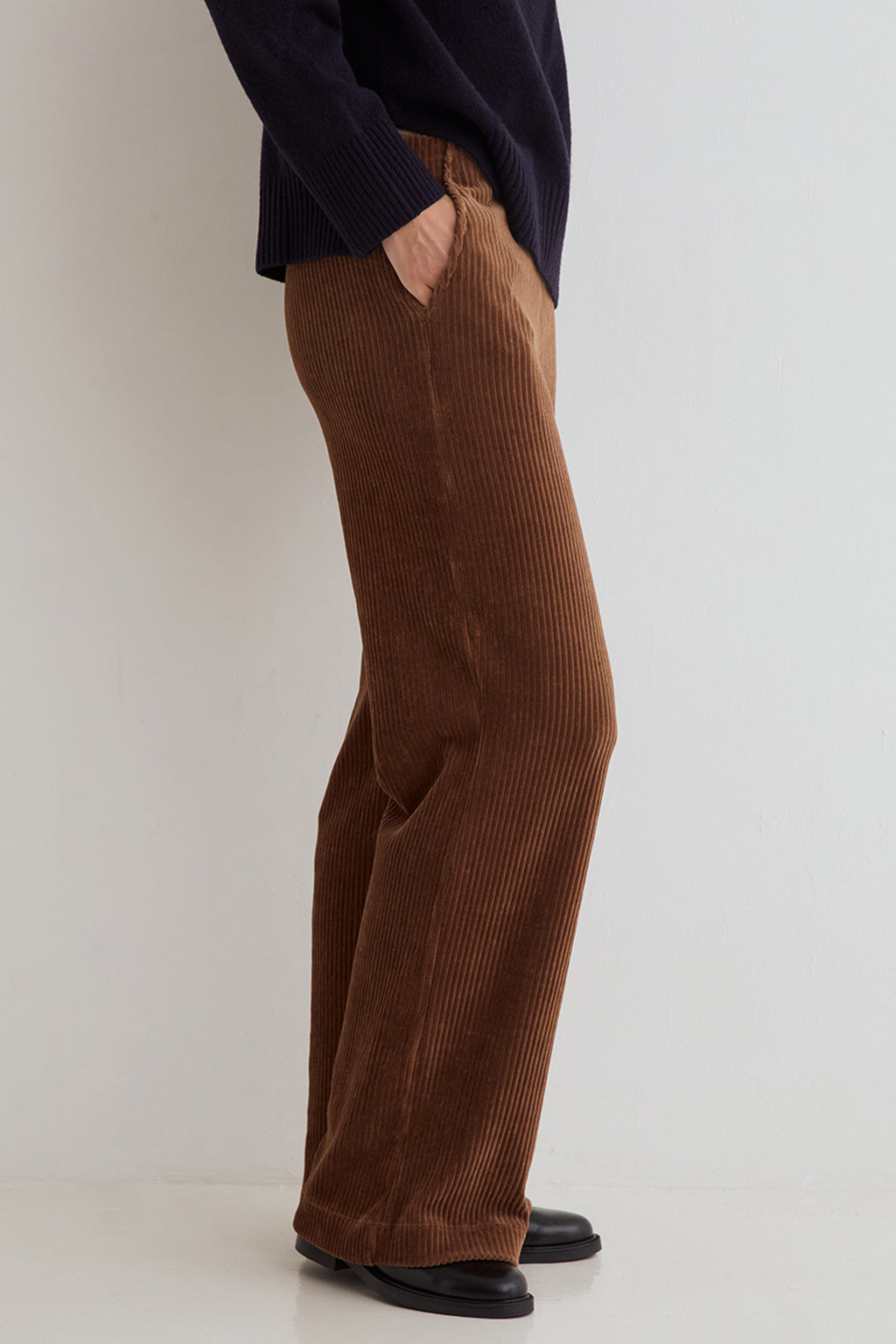 Yerse Dobra Camel Cord Wide Leg Trousers 45455, side view