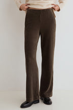 Yerse Dobra Khaki Cord Wide Leg Trousers 45455, waistband and pocket detail