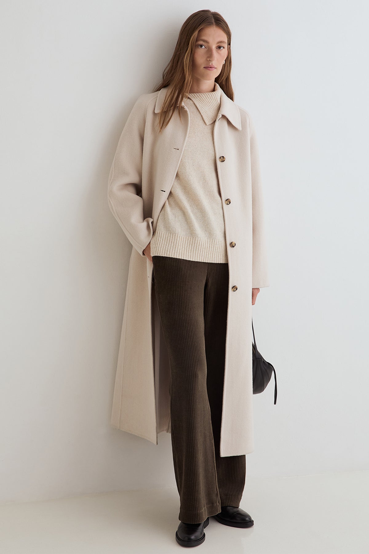 Yerse Dobra Khaki Cord Wide Leg Trousers 45455, full-length styled view