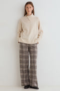 Yerse Harriet Beige Check Wide Leg Trousers 45422, front view