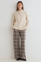 Yerse Harriet Beige Check Wide Leg Trousers 45422, front view