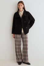 Yerse Harriet Beige Check Wide Leg Trousers 45422, styled with a jacket