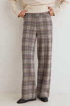 Yerse Harriet Beige Check Wide Leg Trousers 45422, front view cropped