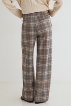 Yerse Harriet Beige Check Wide Leg Trousers 45422, back view