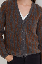 Yerse Leo Camel Grey Button Cardigan 45565, knit pattern and button detail