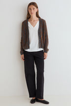 Yerse Leo Camel Grey Button Cardigan 45565, full-length view