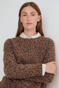 Yerse Leon Chocolate Brown Leopard Print Jumper 45566, front view