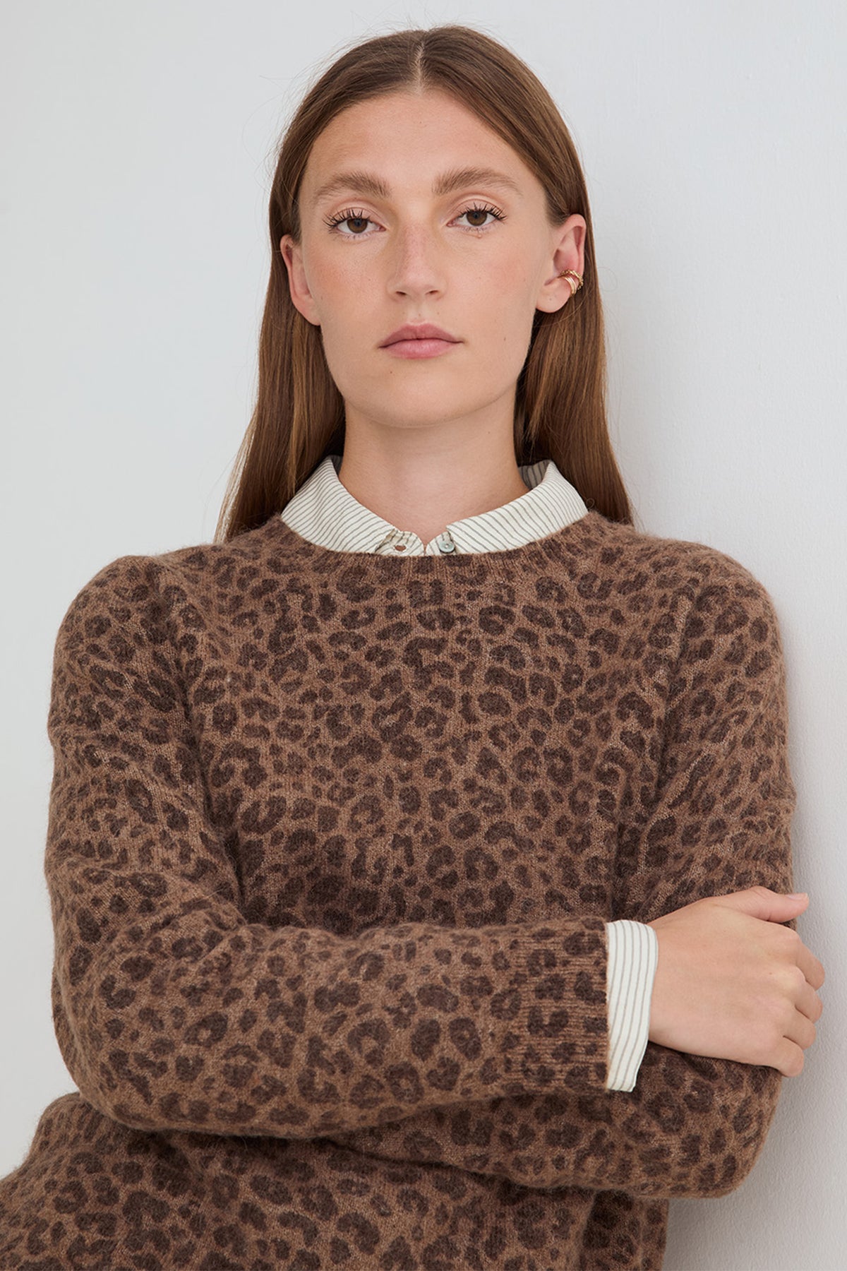 Yerse Leon Chocolate Brown Leopard Print Jumper 45566, front view