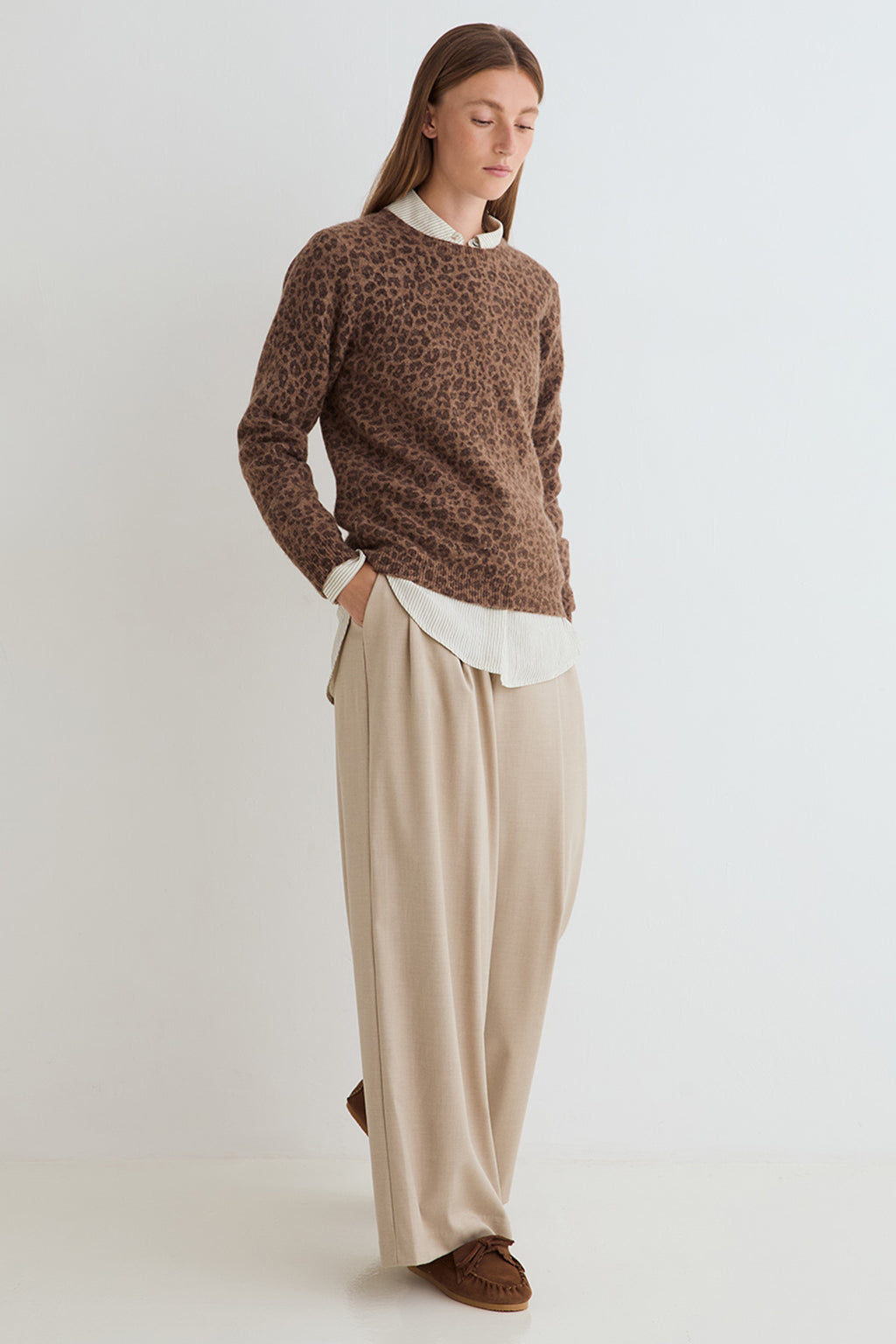 Yerse Leon Chocolate Brown Leopard Print Jumper 45566, full-length view