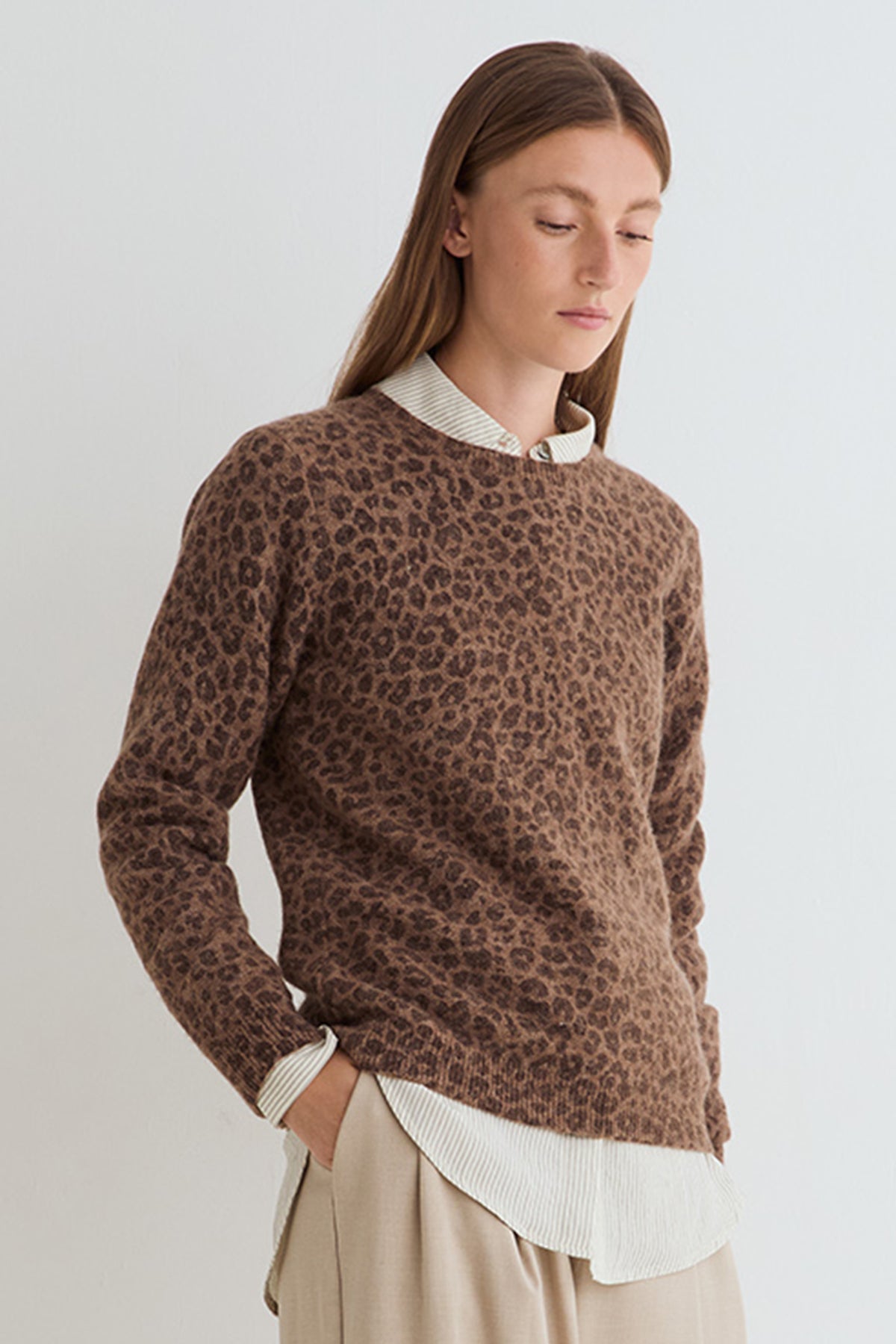 Yerse Leon Chocolate Brown Leopard Print Jumper 45566, full-length view close crop