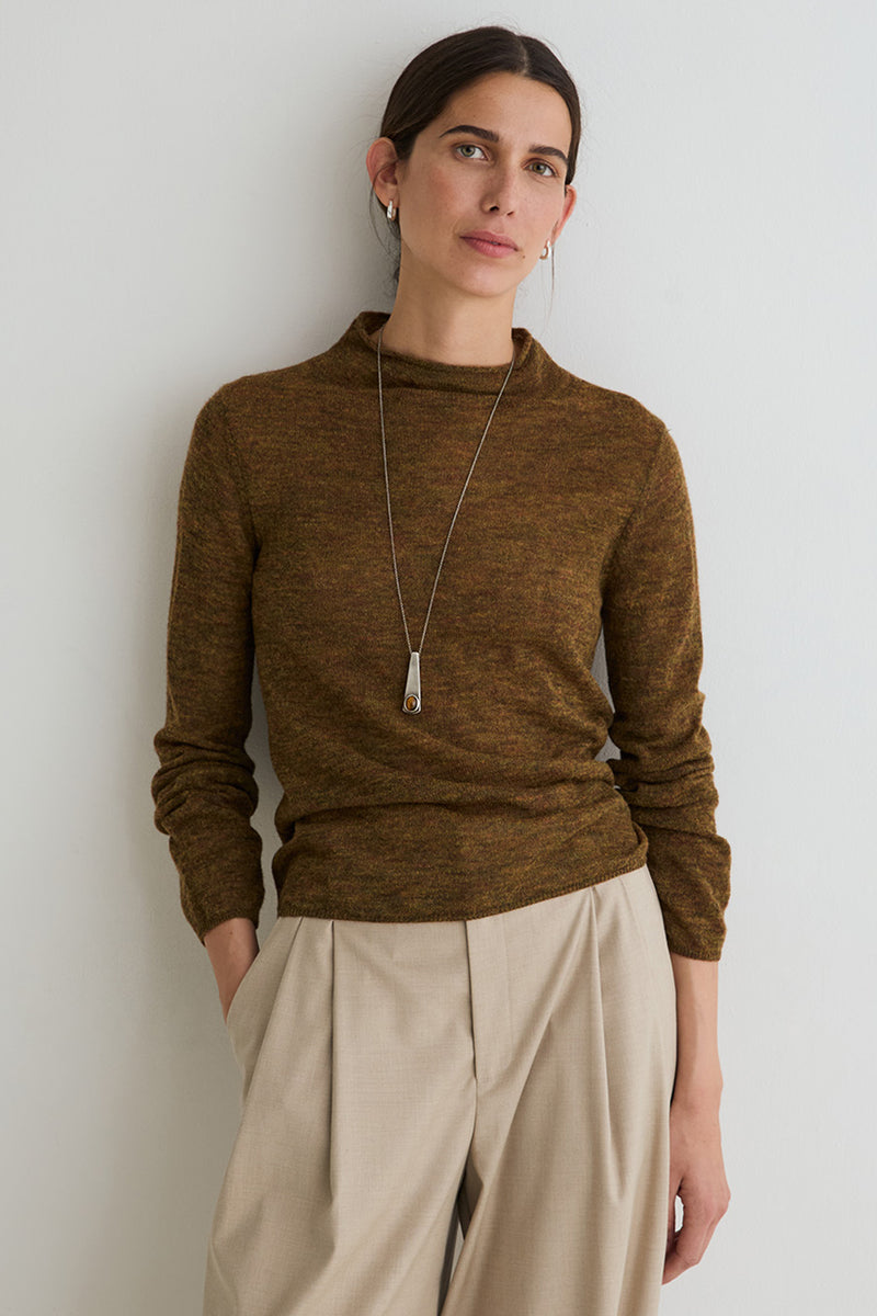 Yerse Meri Khaki Green Funnel Neck Jumper 45545, front view