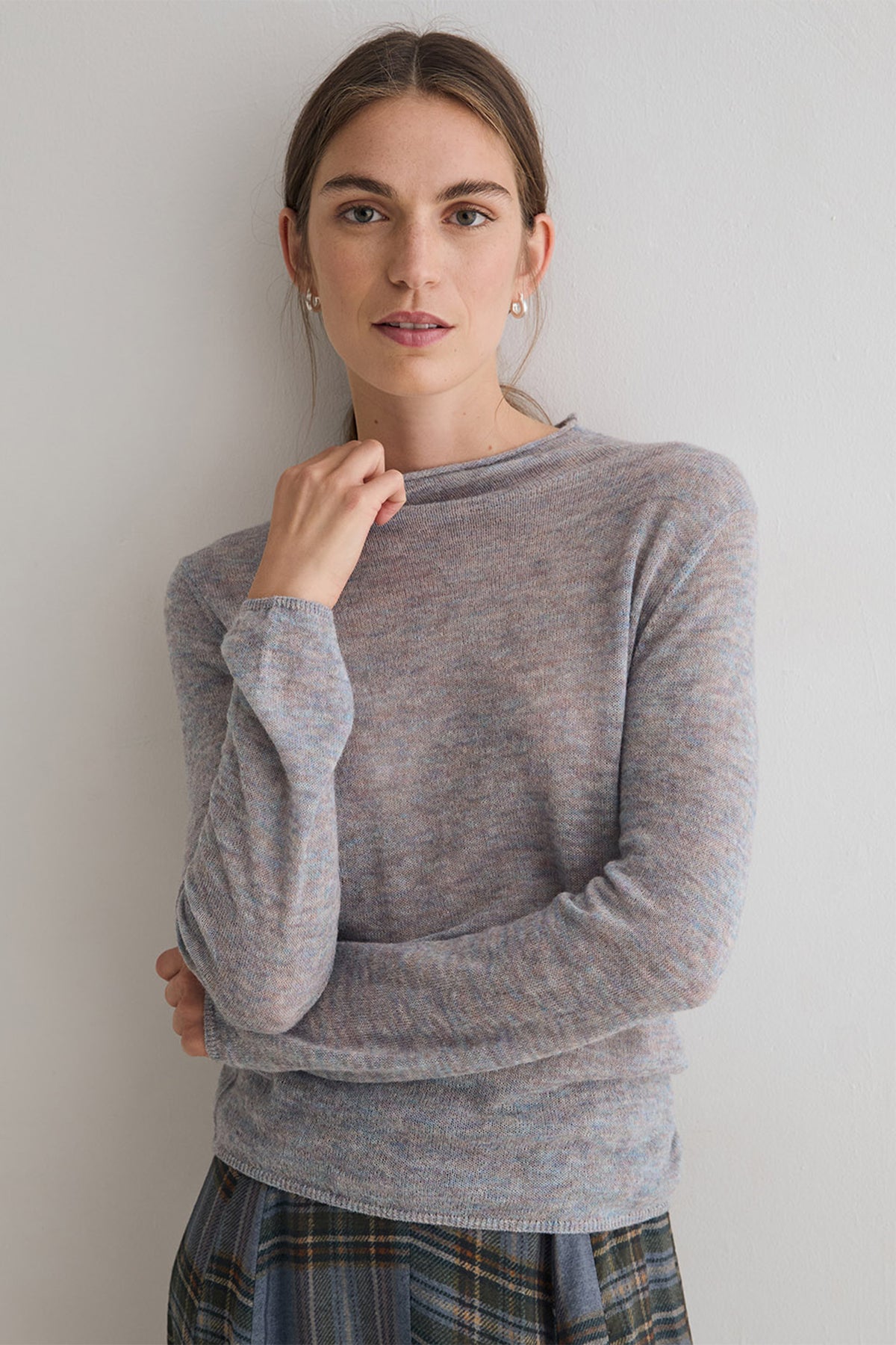 Yerse Meri Light Sky Blue Funnel Neck Jumper 45545, front view
