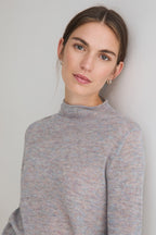 Yerse Meri Light Sky Blue Funnel Neck Jumper 45545, front close-up