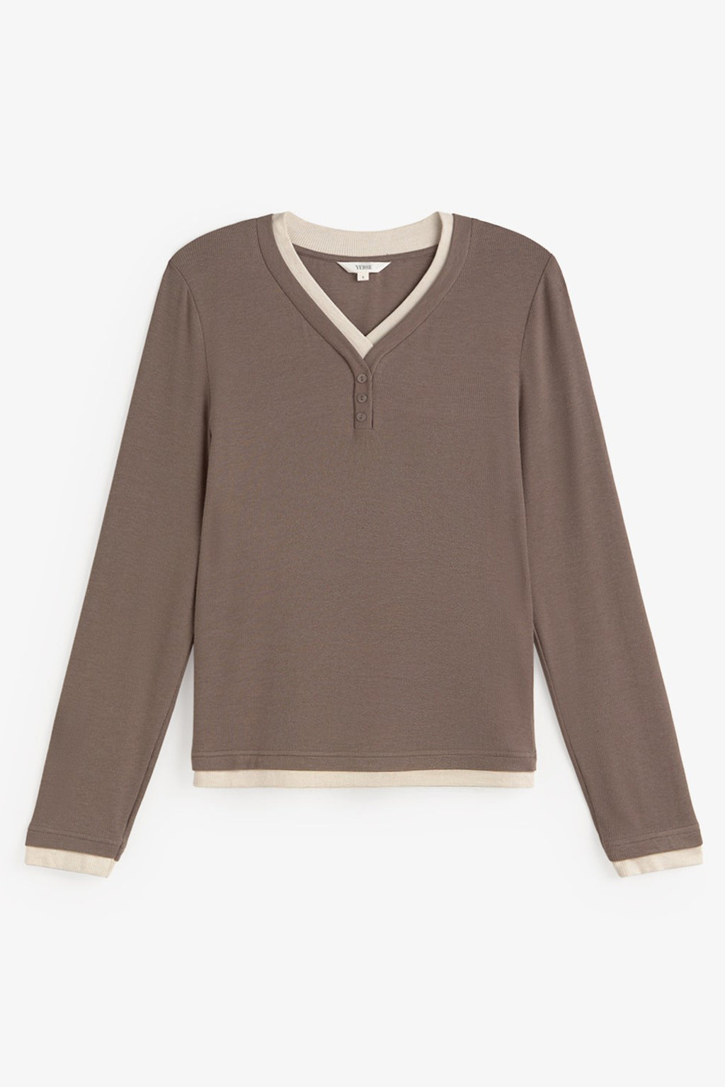 Yerse Mirandabicolor Camel Beige Two Tone Top 45493, front flat lay