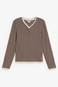 Yerse Mirandabicolor Camel Beige Two Tone Top 45493, front flat lay