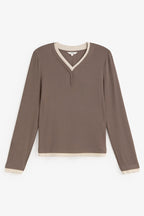 Yerse Mirandabicolor Camel Beige Two Tone Top 45493, front flat lay