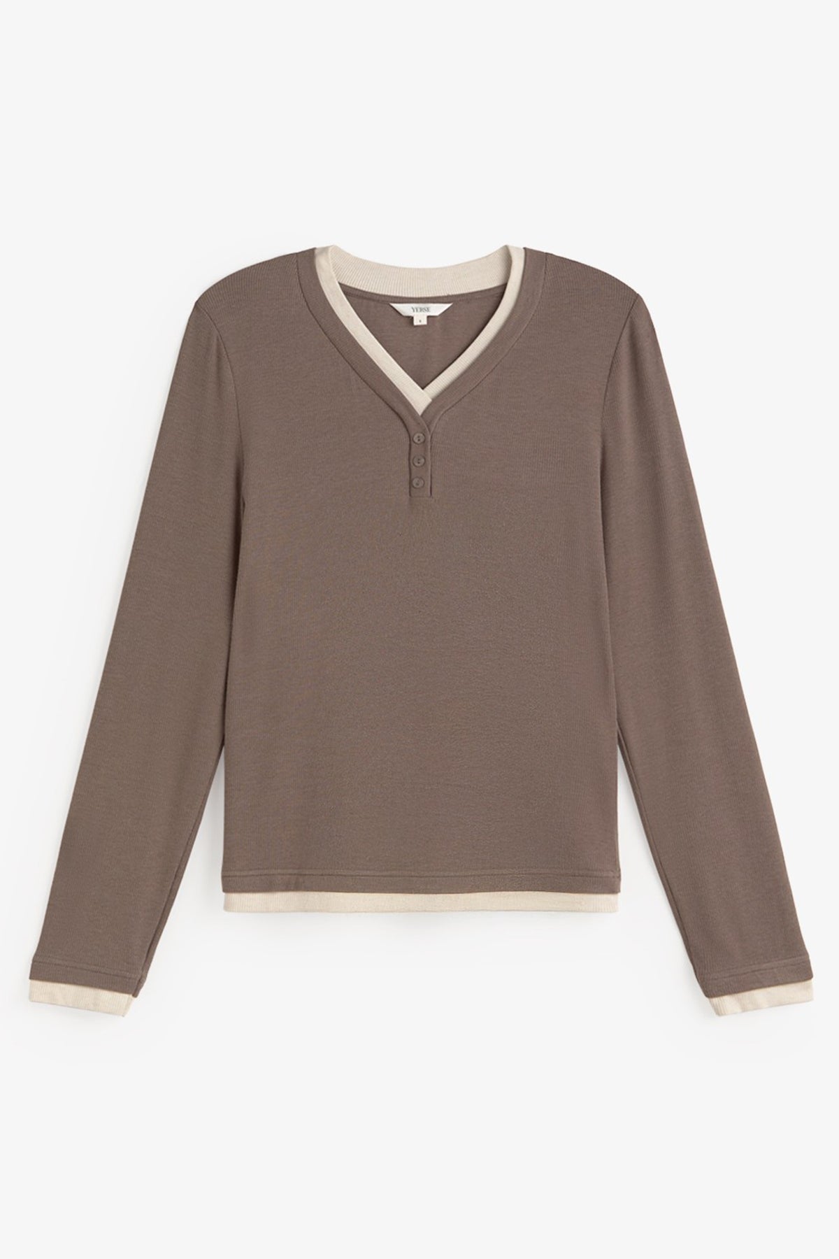 Yerse Mirandabicolor Camel Beige Two Tone Top 45493, front flat lay