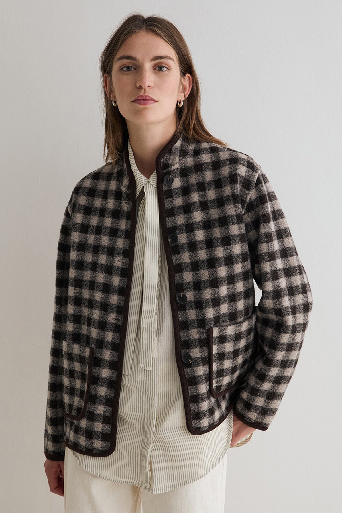 Yerse Nani Cream Black Check Wool Jacket 45620, front view