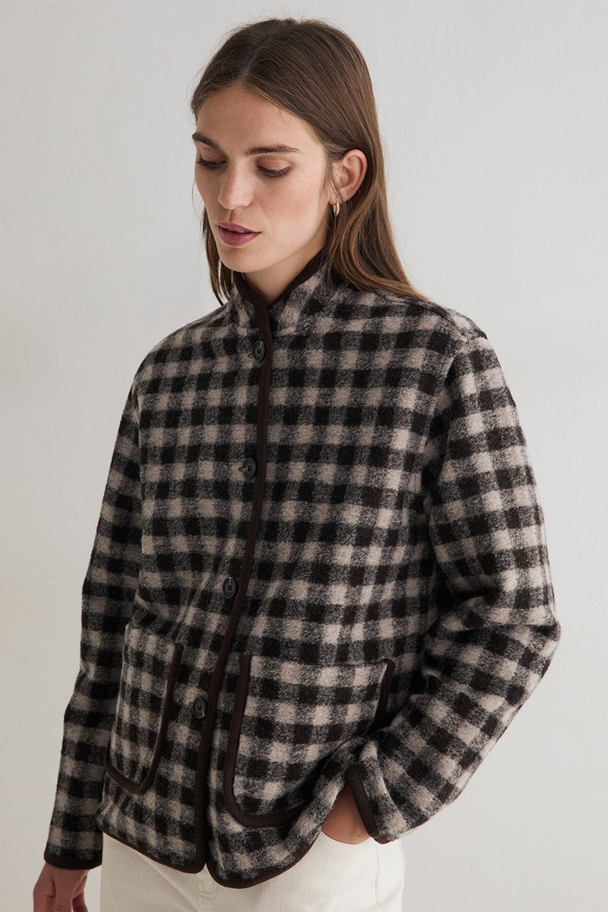 Yerse Nani Cream Black Check Wool Jacket 45620, side view