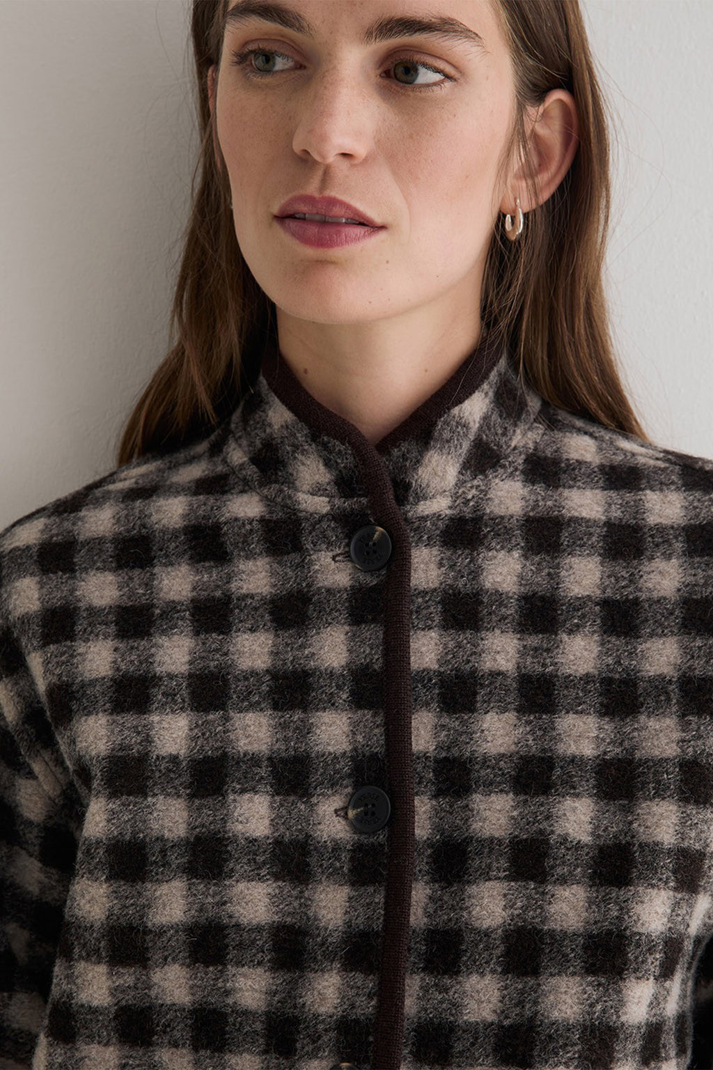 Yerse Nani Cream Black Check Wool Jacket 45620, front close-up