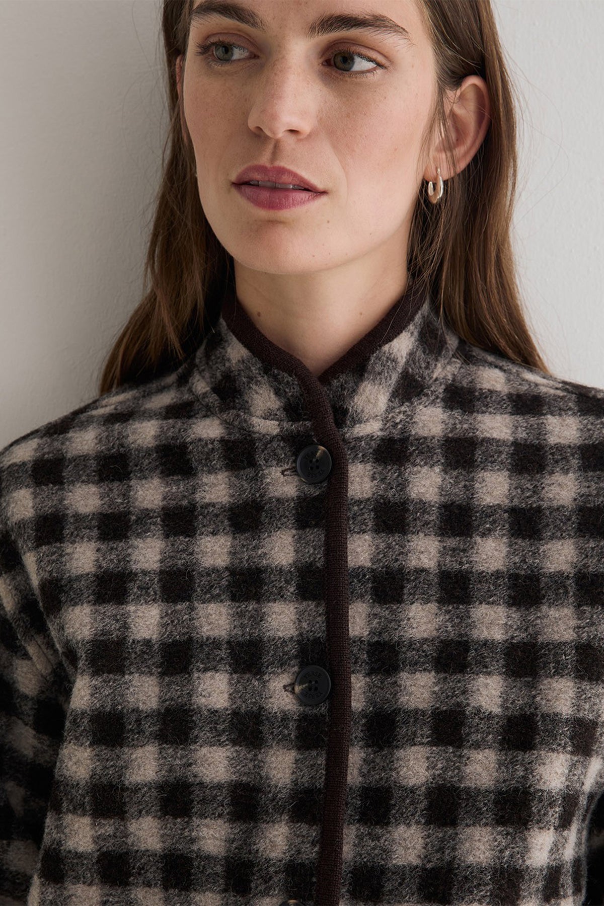Yerse Nani Cream Black Check Wool Jacket 45620, front close-up