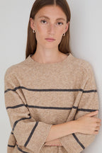 Yerse Ninas Crudo Camel Beige Stripe Jumper 45540, front view