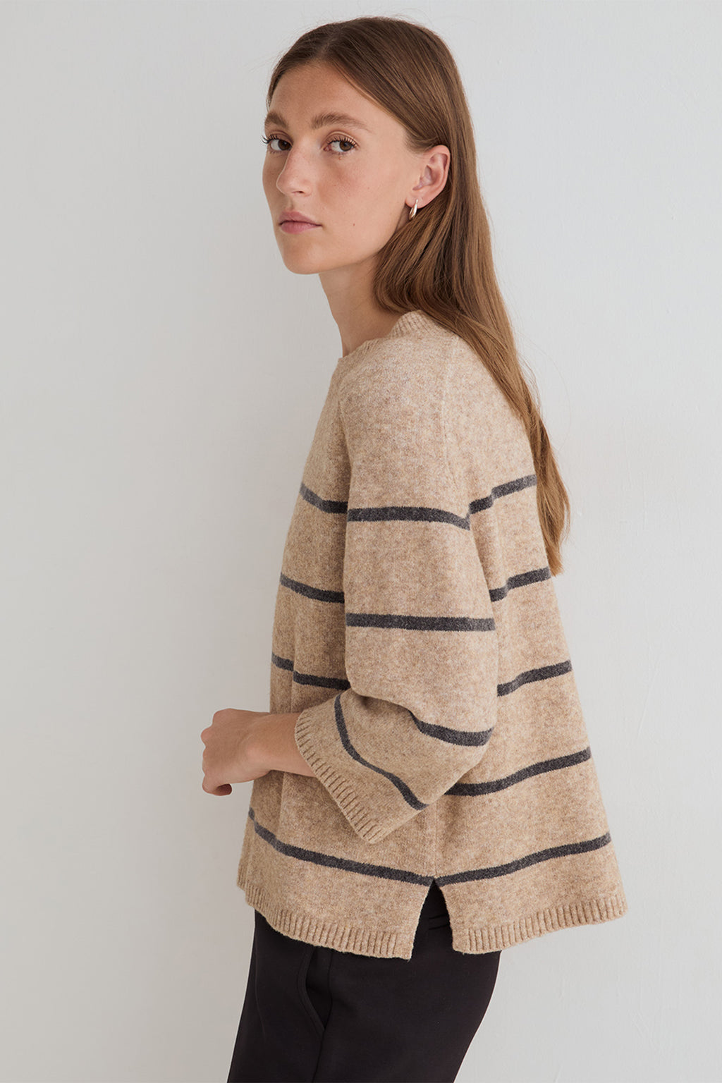 Yerse Ninas Crudo Camel Beige Stripe Jumper 45540, side view