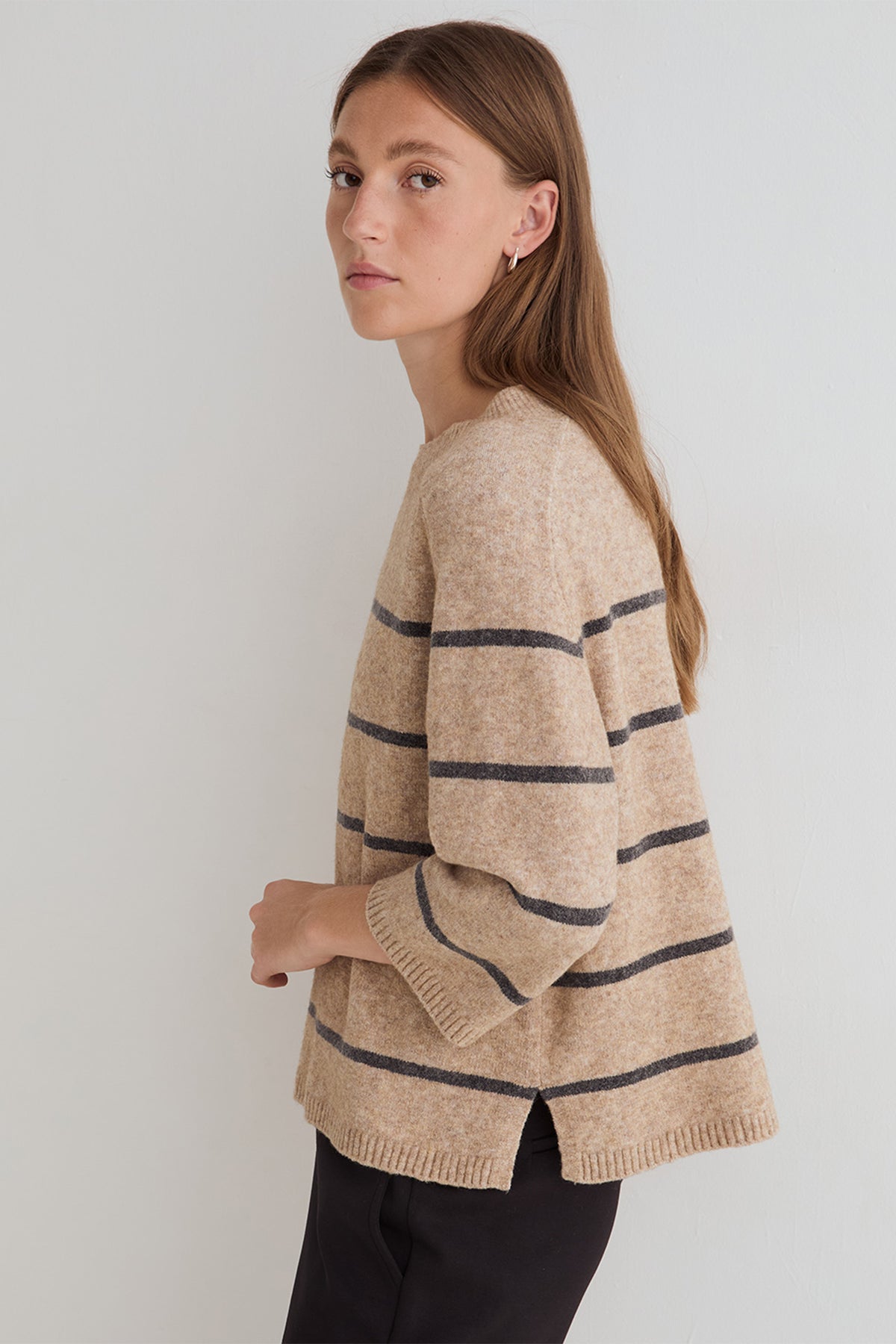 Yerse Ninas Crudo Camel Beige Stripe Jumper 45540, side view