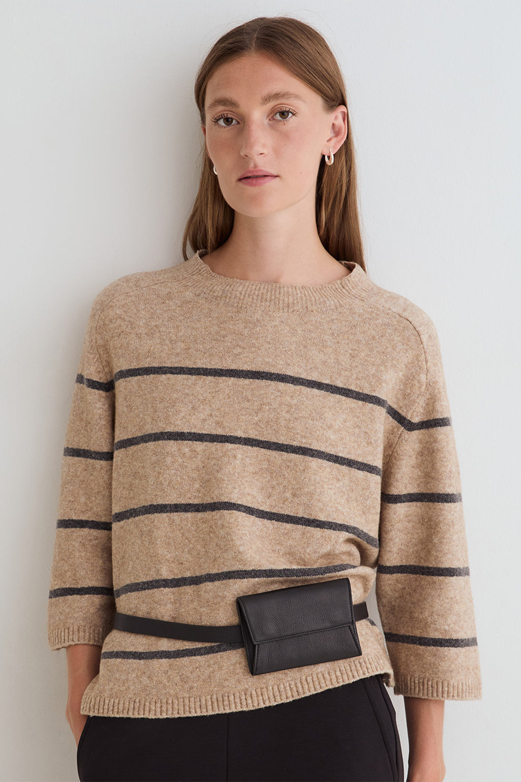 Yerse Ninas Crudo Camel Beige Stripe Jumper 45540, front view