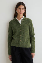 Yerse Sandy Green Cable Knit Cardigan 45529, front view