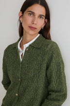 Yerse Sandy Green Cable Knit Cardigan 45529, front close-up