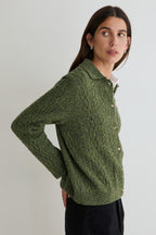 Yerse Sandy Green Cable Knit Cardigan 45529, side view