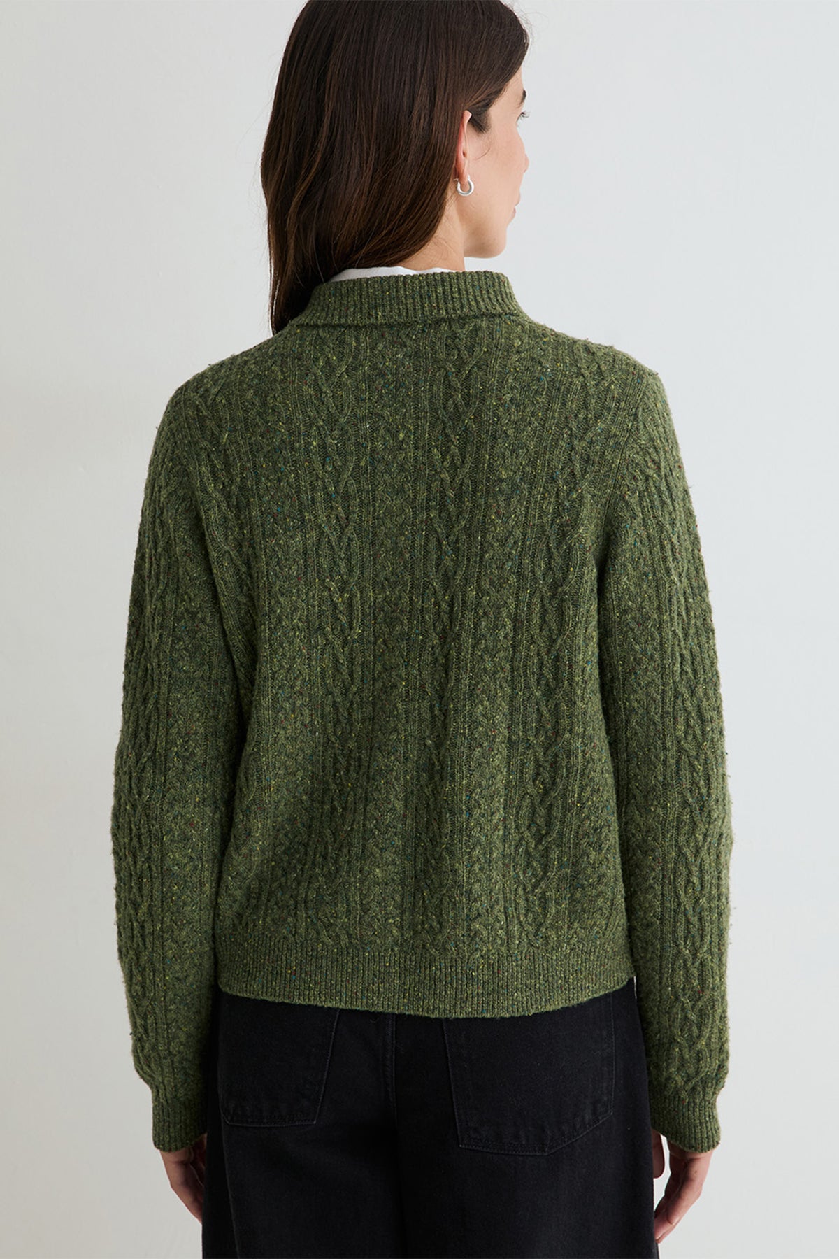 Yerse Sandy Green Cable Knit Cardigan 45529, back view