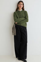 Yerse Sandy Green Cable Knit Cardigan 45529, full-length view