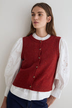 Yerse Sandy Red Sleeveless Cardigan 45528, front view