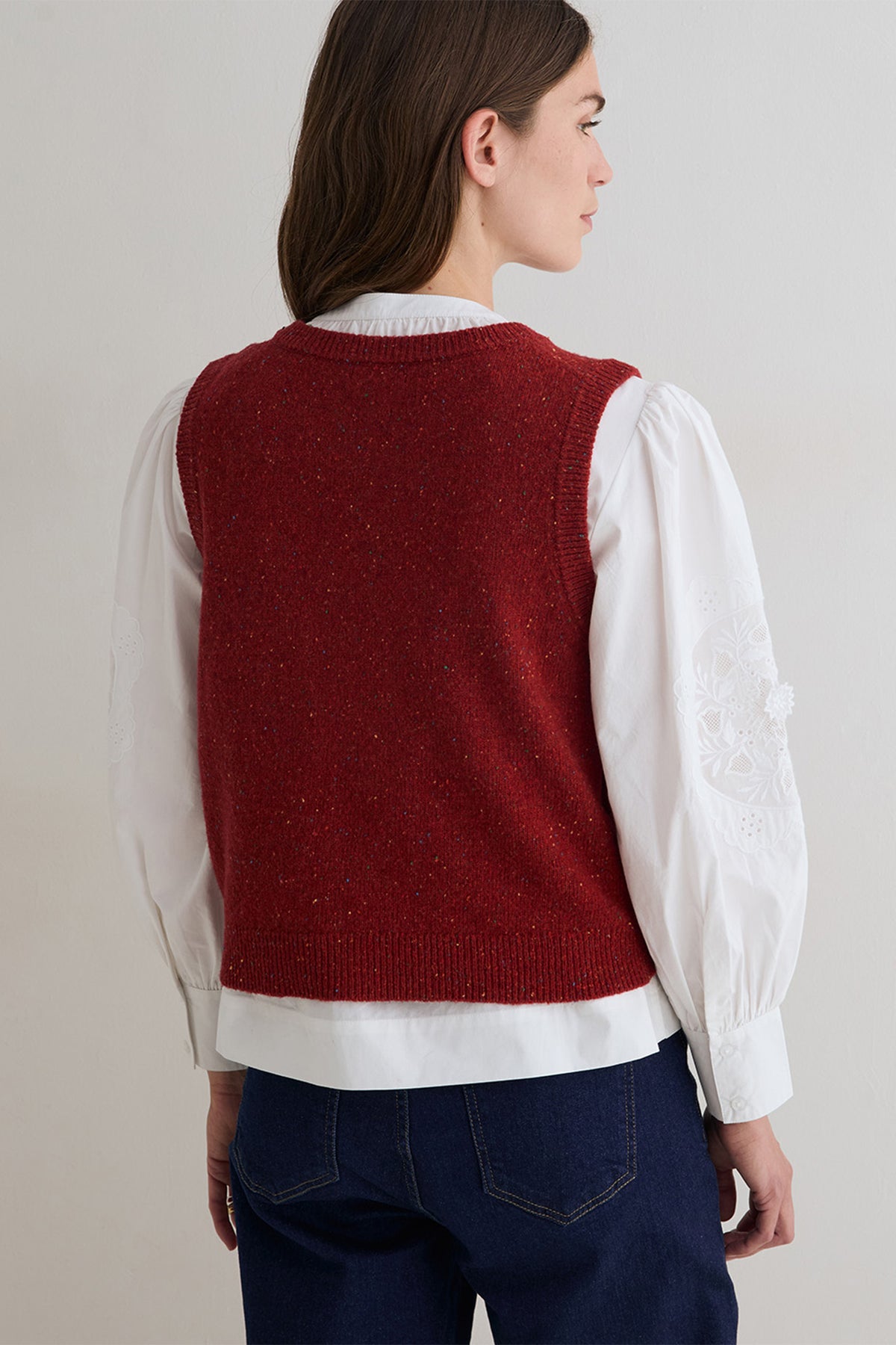 Yerse Sandy Red Sleeveless Cardigan 45528, back view
