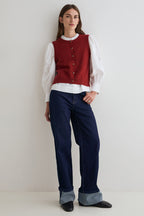 Yerse Sandy Red Sleeveless Cardigan 45528, full-length view