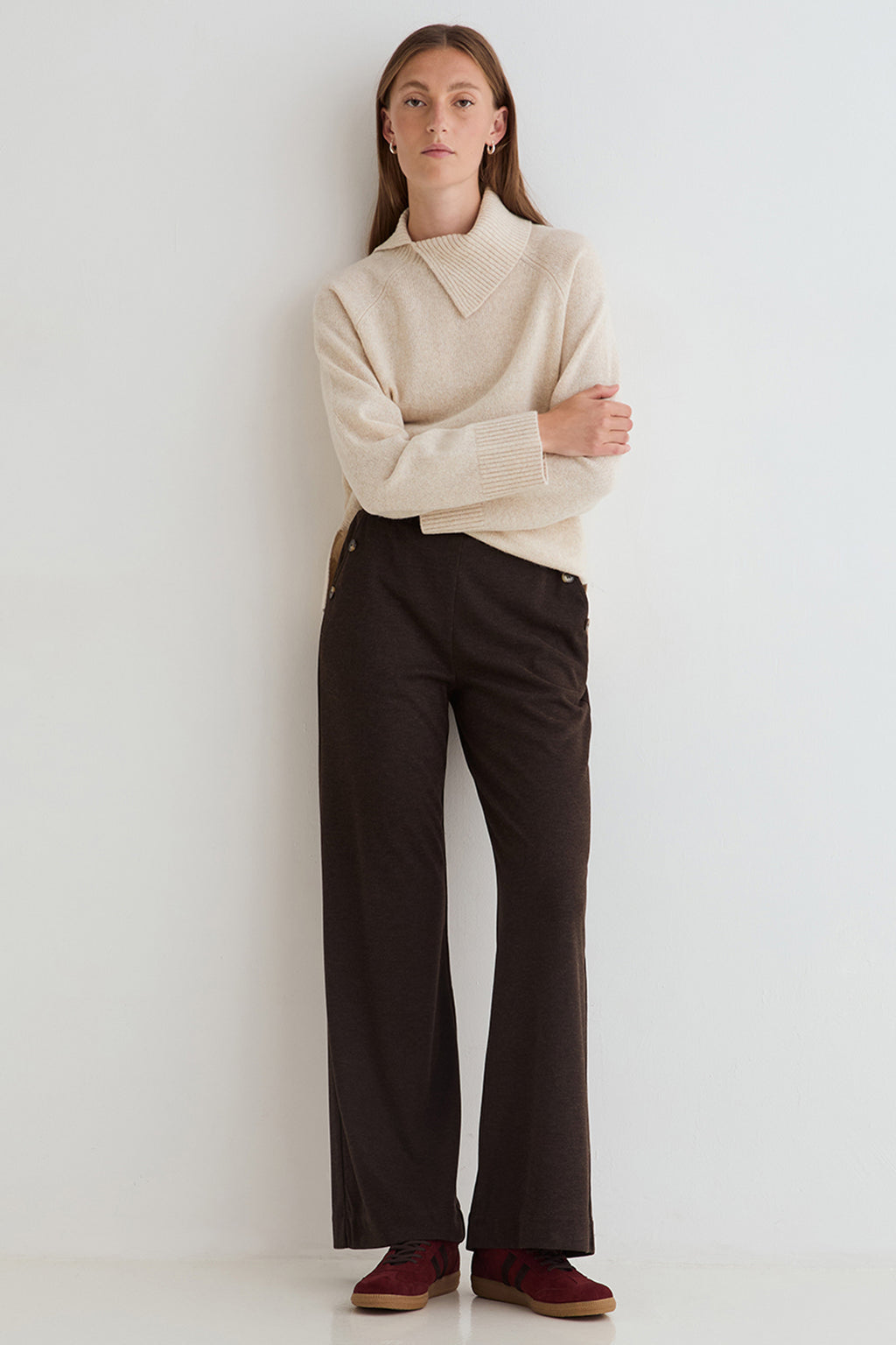 Yerse Virginia Brown Wide Leg Trousers 45410, front view