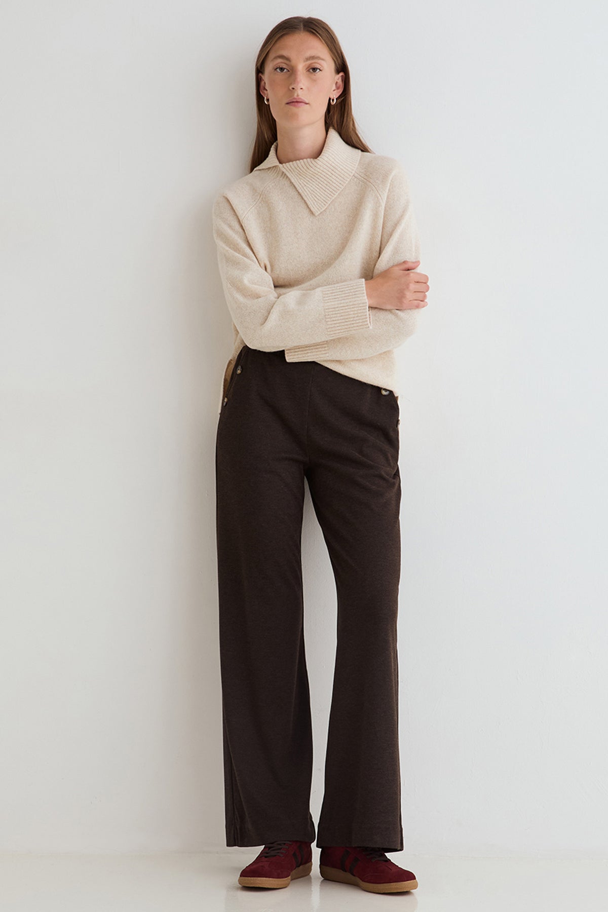 Yerse Virginia Brown Wide Leg Trousers 45410, front view