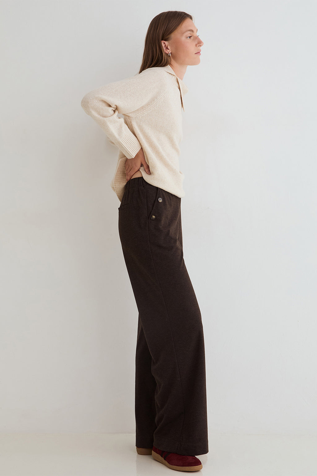 Yerse Virginia Brown Wide Leg Trousers 45410, side view